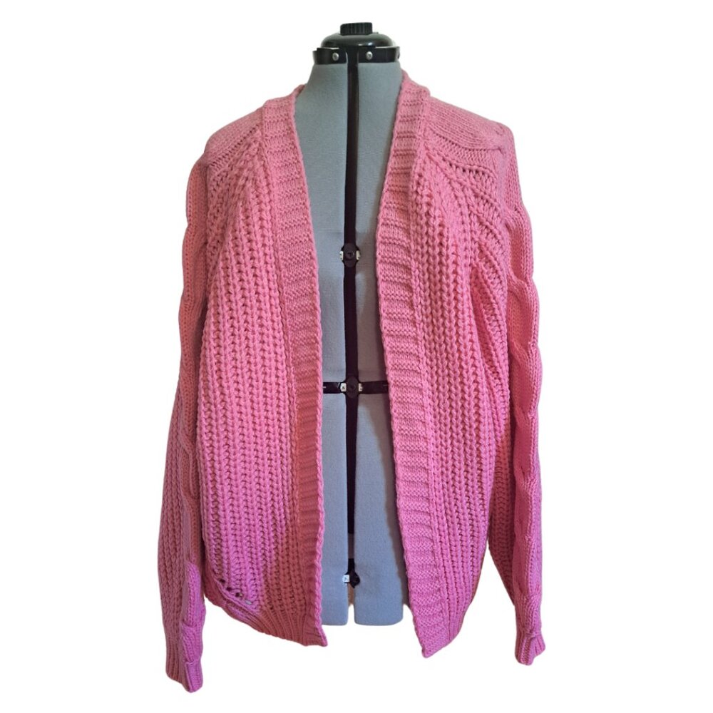🛍 LINE & DOT Pink Chunky Open Cardigan Sweater, M